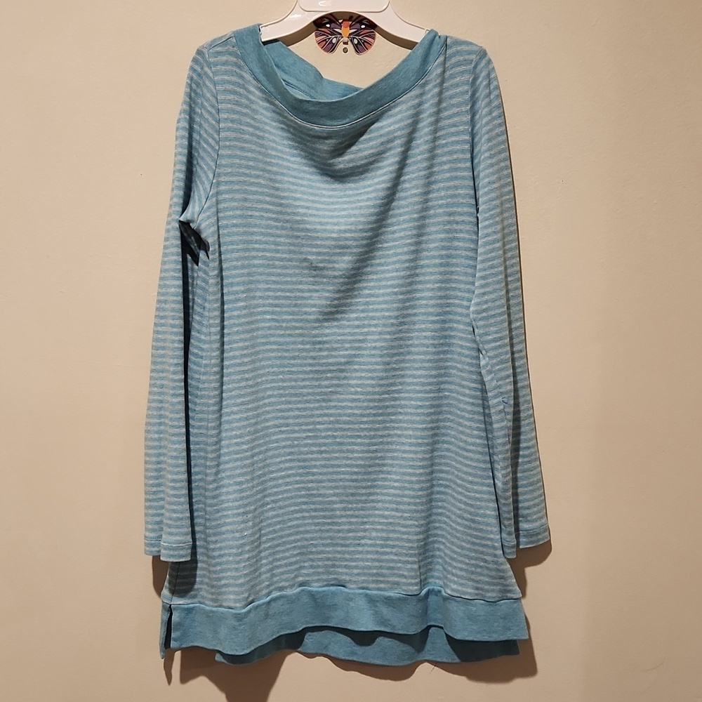 ❤️ J. JILL PERFECT PIMA COTTON LONG SLEEVE BOAT NECK STRIPED TUNIC TOP, XS